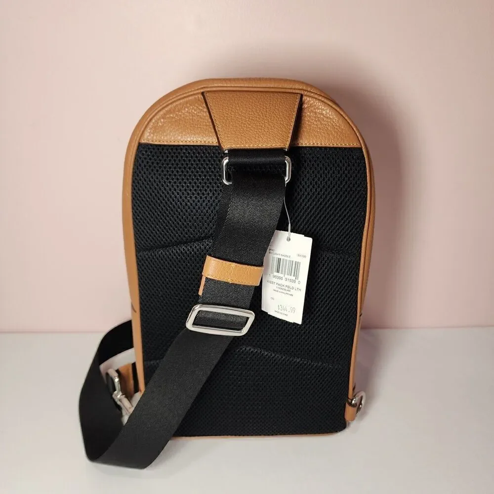 NWT COACH 2540 West Pack Sling Bag Backpack Refined Pebble Leather Light Saddle
